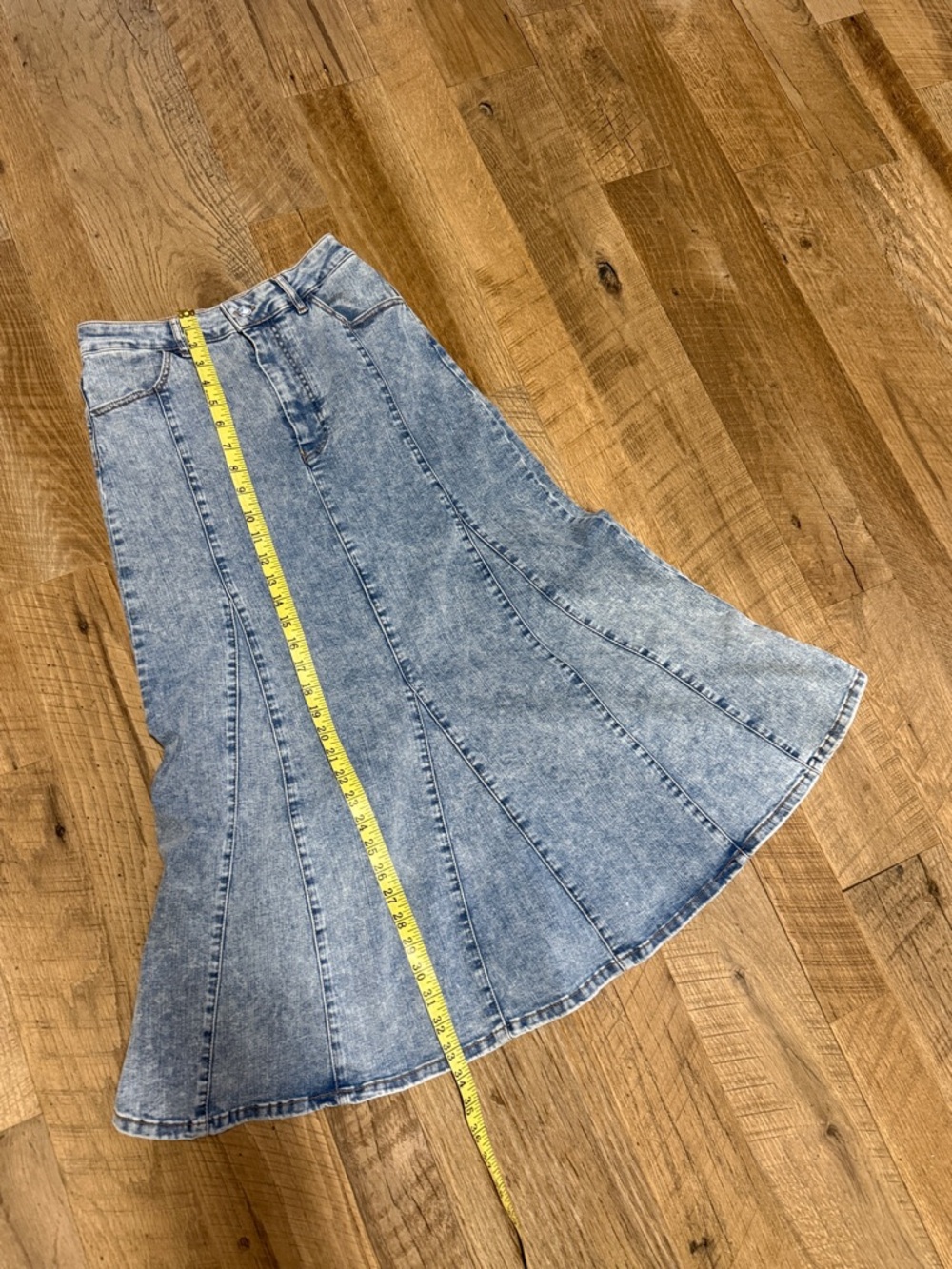 Maje Light Wash Denim Trumpet Flared Maxi Skirt - Picture 9 of 11